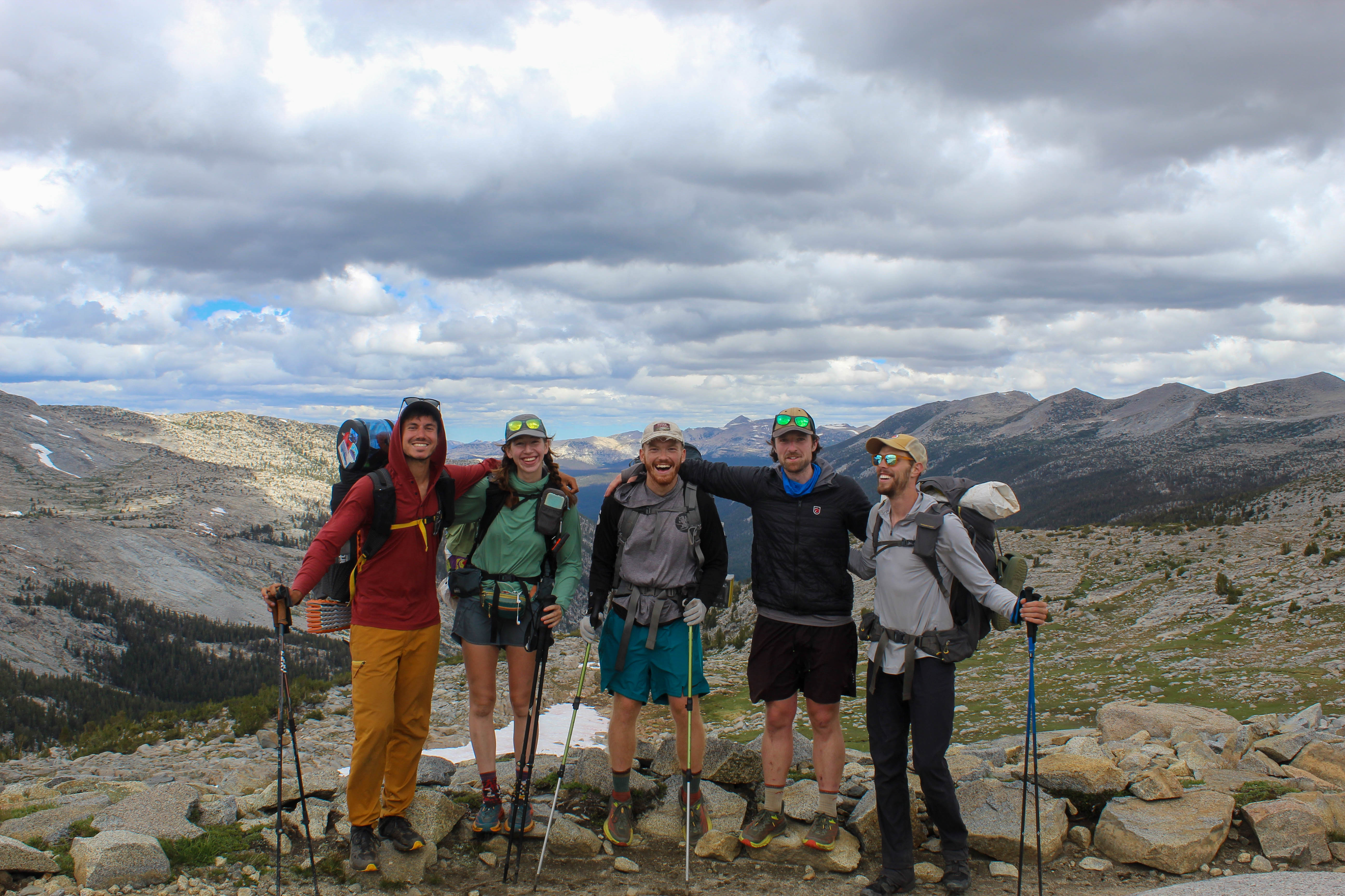 The five of us—Jib, Double Dip, me, Chunks, and Chicken Legs—stand at the top of our final mountain pass.